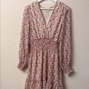 Max Studio Pink and White Smocked Sundress with Bishop Sleeves